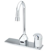 T&S EC-3100-SMT4V05 Deck Mounted ChekPoint Hands-Free Sensor Faucet with Single Inlet, 4 inch Center Deck Plate, 4 1/8 inch Gooseneck Spout, 0.5 GPM Non-Aerated Spray Device, Above Deck Mixing Valve, and Supply Lines