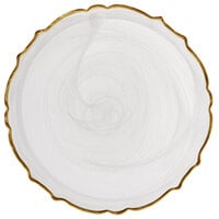 The Jay Companies 1470406 13 inch Round White Scalloped Edge Alabaster Glass Charger Plate with Gold Rim