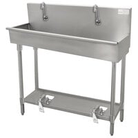 Advance Tabco 19-18-100FV 16-Gauge Multi-Station Hand Sink with 8 inch Deep Bowl and 5 Toe Operated Faucets - 100 inch x 17 1/2 inch