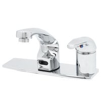 T&S EC-3102-SMT8V05 Deck Mounted ChekPoint Hands-Free Sensor Faucet with Single Inlet, 8 inch Center Deck Plate, 5 3/8 inch Cast Spout, 0.5 GPM Non-Aerated Spray Device, Above Deck Mixing Valve, and Supply Lines