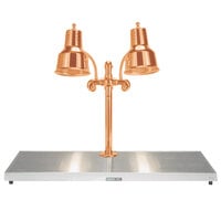 Hanson Heat Lamps DLM/HB/BCOP/2036 Dual Bulb 20" x 36" Bright Copper Carving Station with Heated Stainless Steel Base - 220V