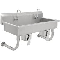 Advance Tabco FC-WM-100KV 16-Gauge Multi-Station Hand Sink with 8" Deep Bowl and 5 Knee Operated Faucets - 100" x 19 3/4"