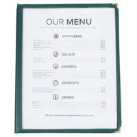 8 1/2 inch x 11 inch Two Pocket Clear Menu Cover - Hunter Green