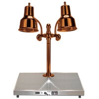 Hanson Heat Lamps DLM/HB/SC/2024 Dual Bulb 20" x 24" Smoked Copper Carving Station with Heated Stainless Steel Base - 120V