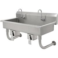 Advance Tabco FS-WM-100KV 14-Gauge Multi-Station Hand Sink with 8" Deep Bowl and 5 Knee Operated Faucets - 100" x 19 1/2"