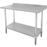 Advance Tabco FMSLAG-247 24 inch x 84 inch 16-Gauge 304 Stainless Steel Heavy-Duty Work Table with Undershelf and 1 1/2 inch Backsplash