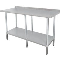 Advance Tabco FMSLAG-248 24 inch x 96 inch 16-Gauge 304 Stainless Steel Heavy-Duty Work Table with Undershelf and 1 1/2 inch Backsplash