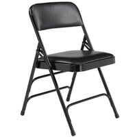 National Public Seating 1310 Black Metal Folding Chair with 1 1/4" Caviar Black Vinyl Padded Seat