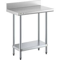 Regency 18 inch x 30 inch 18-Gauge 304 Stainless Steel Commercial Work Table with 4 inch Backsplash and Galvanized Undershelf