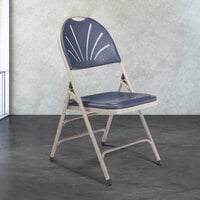 National Public Seating 1115 Gray Metal Folding Chair with Dark Blue Plastic Seat
