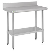 Regency 18" x 36" 18-Gauge 304 Stainless Steel Commercial Work Table with 4" Backsplash and Galvanized Undershelf