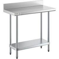 Regency 18 inch x 36 inch 18-Gauge 304 Stainless Steel Commercial Work Table with 4 inch Backsplash and Galvanized Undershelf