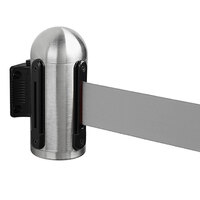 American Metalcraft RSRTWMRVSGY Brushed Stainless Steel Wall Mount Crowd Control / Guidance Stanchion with 84 inch Gray Retractable Belt