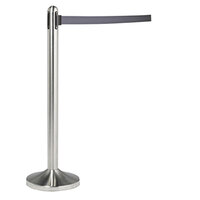 American Metalcraft RSRTGY 40" Brushed Stainless Steel Crowd Control / Guidance Stanchion with 84" Gray Retractable Belt