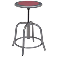 National Public Seating 6818-02 Gray 18 inch - 24 inch Adjustable Swivel Lab Stool with Burgundy Steel Seat