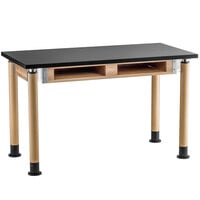 National Public Seating Height Adjustable Science Lab Table with Oak Legs and Book Compartments