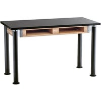 National Public Seating Height Adjustable Science Lab Table with Black Legs and Book Compartments