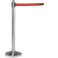American Metalcraft RSRTRD 40 inch Brushed Stainless Steel Crowd Control / Guidance Stanchion with 84 inch Red Retractable Belt