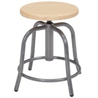 National Public Seating 6800W-02 Gray 19 inch - 25 inch Adjustable Swivel Lab Stool with Wooden Seat