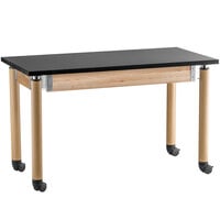 National Public Seating Height Adjustable Mobile Science Lab Table with Oak Legs