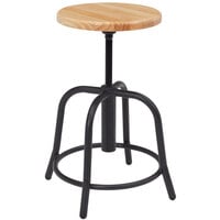 National Public Seating 6800W-10 Black 19 inch - 25 inch Adjustable Swivel Lab Stool with Wooden Seat