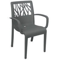 Grosfillex US201002 Vegetal Charcoal Gray Stacking Arm Chair - Pack of 4