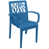 Grosfillex US200680 Vegetal Denim Blue Stacking Arm Chair - Pack of 4