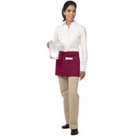 Chef Revival Burgundy Poly-Cotton Customizable Waist Apron with 3 Pockets - 12 inchL x 24 inchW