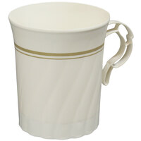 WNA Comet CWM8192IPREM 8 oz. Ivory Plastic Masterpiece Coffee Cup with Gold Accents - 192/Case