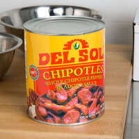 Del Sol 10# Can Whole Chipotle Peppers in Adobo Sauce - 6/Case