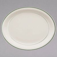 Homer Laughlin by Steelite International HL2601 Green Band Narrow Rim 11 3/8 inch x 9 inch Ivory (American White) Oval China Platter - 12/Case