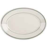 Homer Laughlin by Steelite International HL1561 Green Band Rolled Edge 12 1/2 inch x 8 7/8 inch Ivory (American White) Oval China Platter - 12/Case