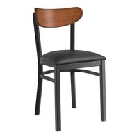 Lancaster Table & Seating Boomerang Series Black Finish Chair with Black Vinyl Seat and Antique Walnut Wood Back