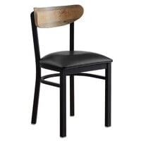 Lancaster Table & Seating Boomerang Black Finish Chair with 2 1/2 inch Black Vinyl Padded Seat and Driftwood Back