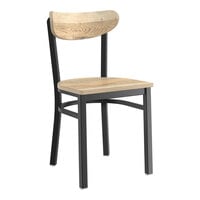 Lancaster Table & Seating Boomerang Series Black Finish Chair with Driftwood Seat and Back