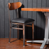 Lancaster Table & Seating Boomerang Clear Coat Chair with Black Vinyl Seat and Antique Walnut Back