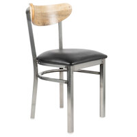 Lancaster Table & Seating Boomerang Clear Coat Finish Chair with 2 1/2 inch Black Vinyl Padded Seat and Driftwood Back