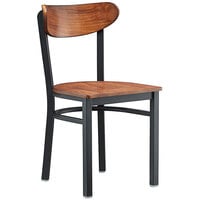 Lancaster Table & Seating Boomerang Black Finish Chair with Antique Walnut Wood Seat and Back