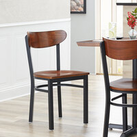 Lancaster Table & Seating Boomerang Black Finish Chair with Antique Walnut Wood Seat and Back