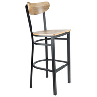 Lancaster Table & Seating Boomerang Bar Height Black Chair with Driftwood Seat and Back