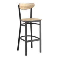 Lancaster Table & Seating Boomerang Series Black Finish Bar Stool with Driftwood Seat and Back