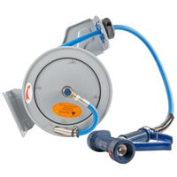 T&S B-7112-02 Wall Mounted Hose Reel with 15' Hose, 7.69 GPM Spray Gun, and Swivel