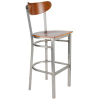Lancaster Table & Seating Boomerang Clear Coat Finish Bar Stool with Antique Walnut Wood Seat and Back