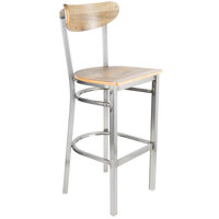 Lancaster Table & Seating Boomerang Bar Height Clear Coat Chair with Driftwood Seat and Back