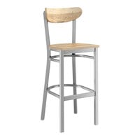 Lancaster Table & Seating Boomerang Series Clear Coat Finish Bar Stool with Driftwood Seat and Back
