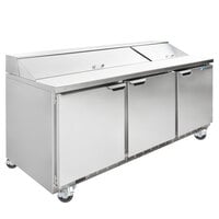 Beverage-Air SPE72HC-18-23 72" 3 Door ADA Height Refrigerated Sandwich Prep Table