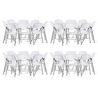 Lancaster Table & Seating (4) 60" Round Granite White Heavy-Duty Blow Molded Plastic Folding Tables with 32 White Folding Chairs