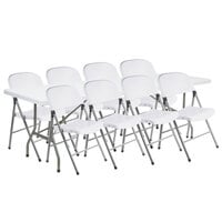 Lancaster Table & Seating 30" x 96" Granite White Heavy-Duty Blow Molded Plastic Folding Table with 8 White Folding Chairs