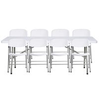 Lancaster Table & Seating 30 inch x 72 inch Granite White Heavy-Duty Blow Molded Plastic Folding Table with 8 White Folding Chairs