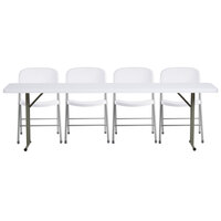 Lancaster Table & Seating 18 inch x 96 inch Granite White Heavy-Duty Blow Molded Plastic Folding Seminar Table with 4 White Folding Chairs